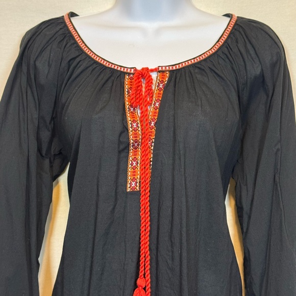 A-64 H&M Black‎ & Orange Embroidered Long Sleeve Pullover Blouse Size 6 - Picture 4 of 14